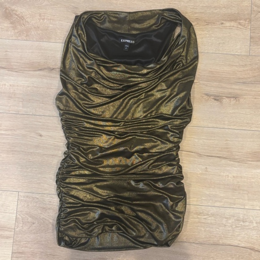 Express Metallic Gold Ruched Blouse Size Small